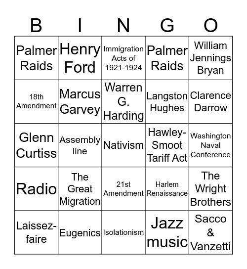 The Roaring Twenties Bingo Card