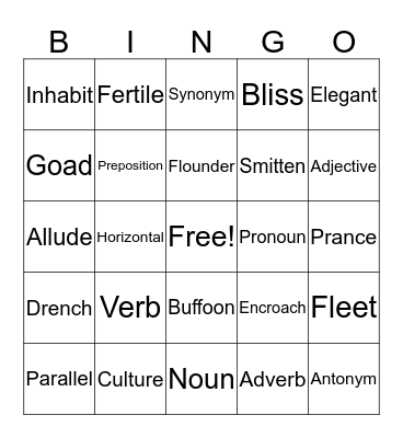 Vocabulary Review Bingo Card