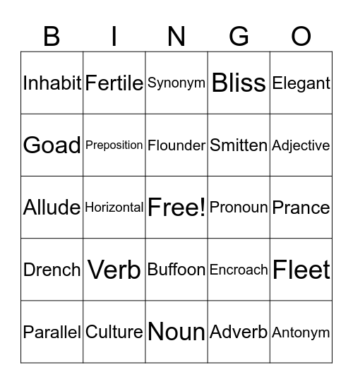 Vocabulary Review Bingo Card