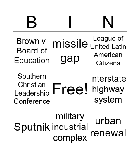 An Affluent Society Bingo Card