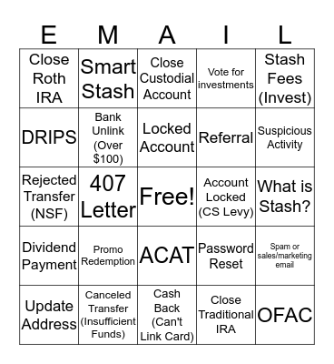 Stash Bingo Emails Bingo Card