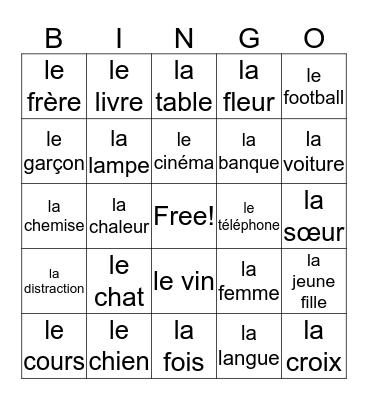 Nouns! Bingo Card