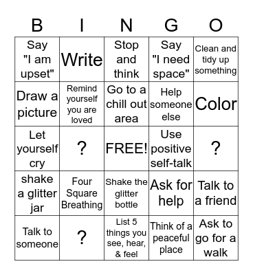 Coping Skills Bingo Card