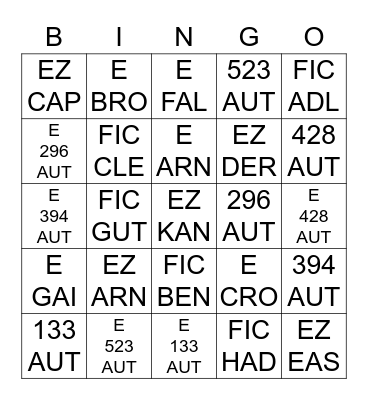 Call Numbers Bingo Card