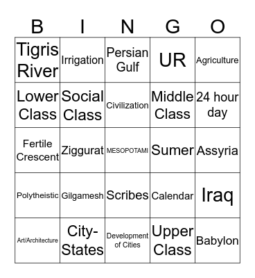 Mesopotamia Bingo Card