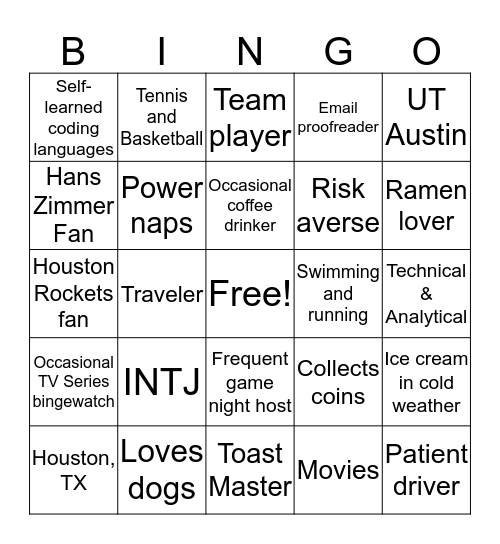 Introduction Bingo Card