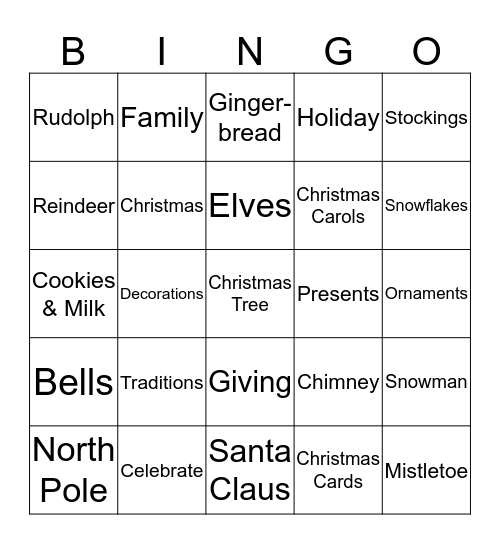 Chrismas Bingo Card