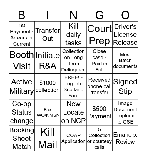 OPS 1 Bingo Card