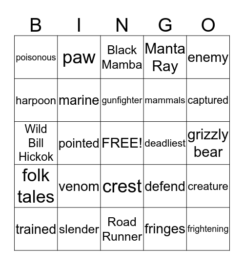 5th Grade   THE  TARANTULA     (LR) Bingo Card