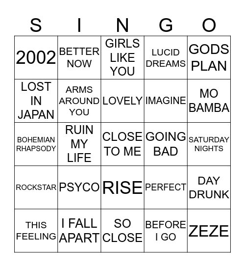 324 ARIA CHARTS TOP 50 JAN 19 #2 Bingo Card
