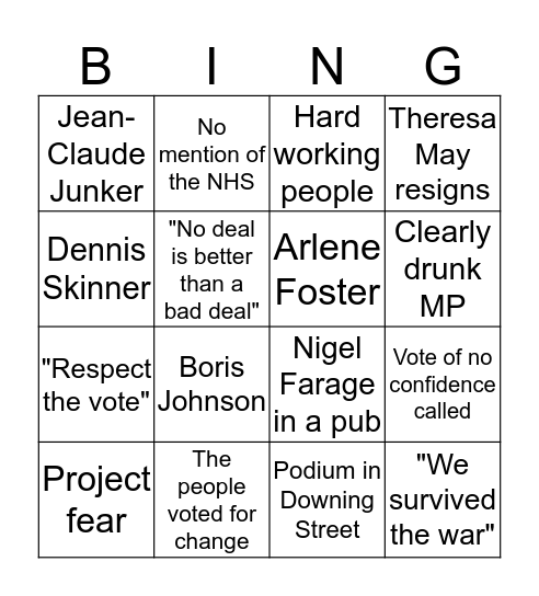 Brexit Bingo *Meaningful Vote Edition* Bingo Card