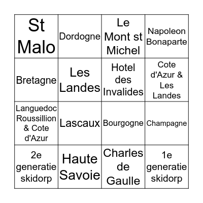 Frankrijk Bingo Card