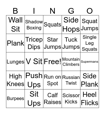 Fitness Bingo Fun Bingo Card