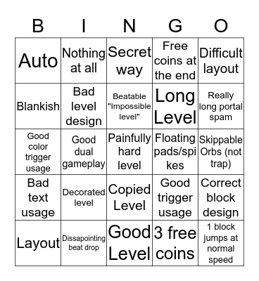 Recent  Level Bingo Card