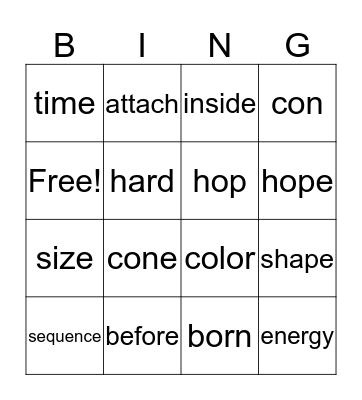 1st Grade Vocabulary Words Bingo Card