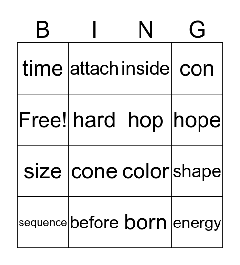 1st Grade Vocabulary Words Bingo Card
