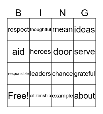 1st Grade Vocabulary Words Bingo Card