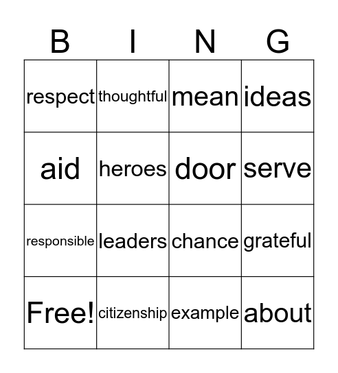 1st Grade Vocabulary Words Bingo Card