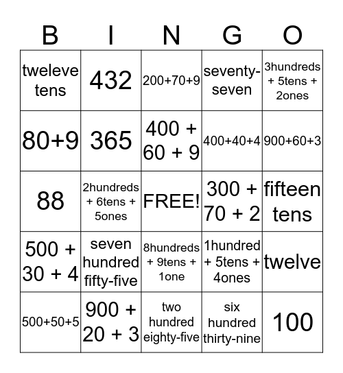Expanded Form / Number Words Bingo Card