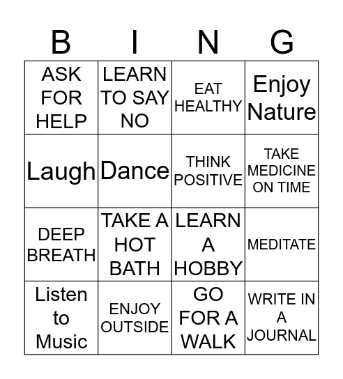 SELF-CARE Bingo Card