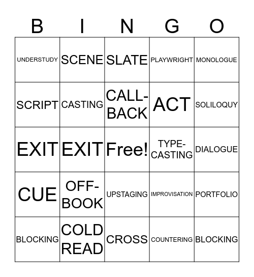 Theatre One BIngo! Bingo Card