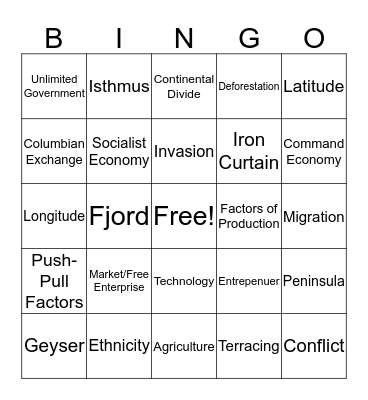 World Cultures Bingo Card