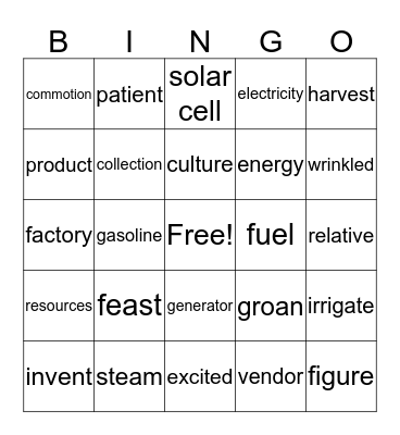 Vocabulary Bingo Card