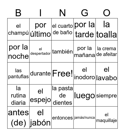 La Rutina Diaria  Bingo Card