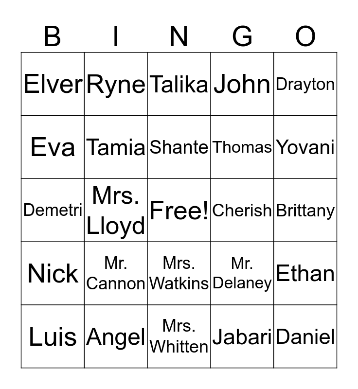 in class bingo