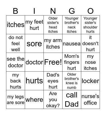 C7 - Parts of the Body & Illness Bingo Card