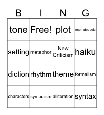 Formalism Bingo Card