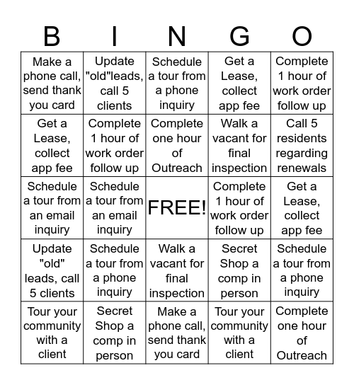 Leasing Bingo Card