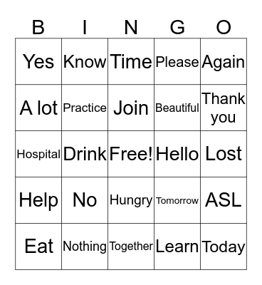 ASL Sem 1 Review Bingo Card