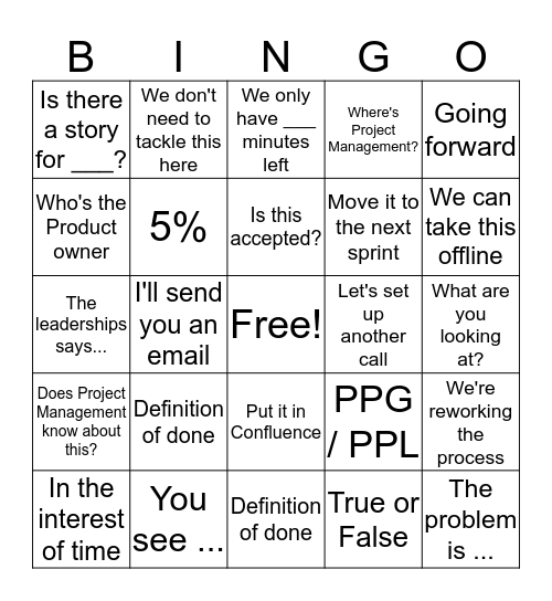 Sprint Bingo Card