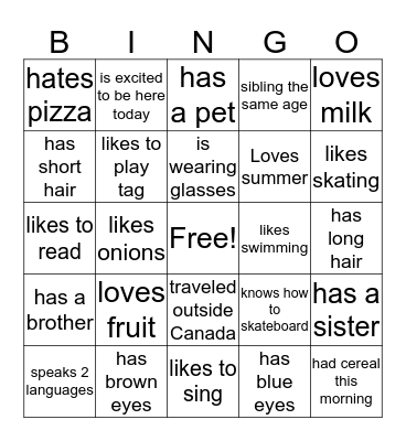 Welcome Bingo Card