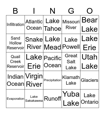 Lakes, Rivers, Oceans and the Water Cycle Bingo Card