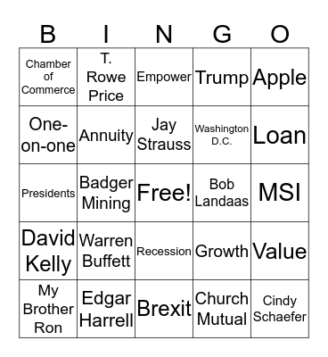 Plan Our Plan Bingo Card