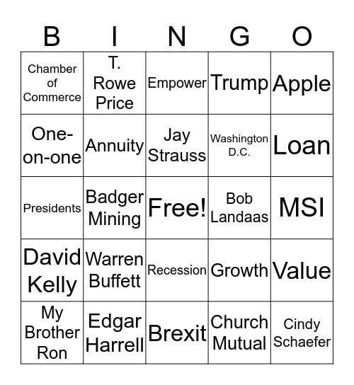 Plan Our Plan Bingo Card