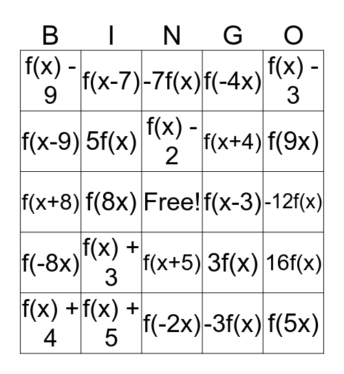 Linear Transformations Bingo Card