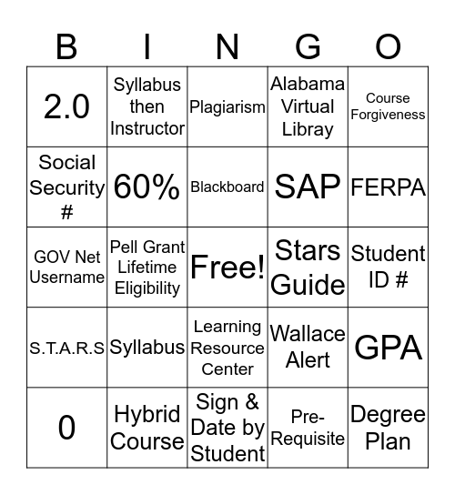 ORI 105 Bingo Card