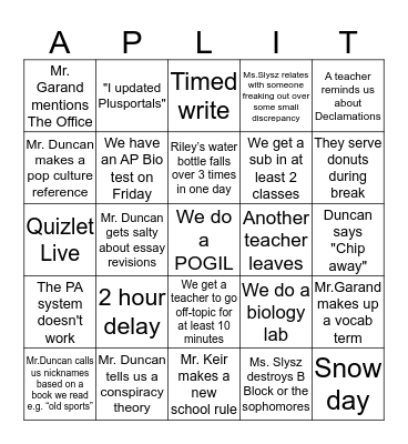 AP Lit Bingo 2.0 Bingo Card