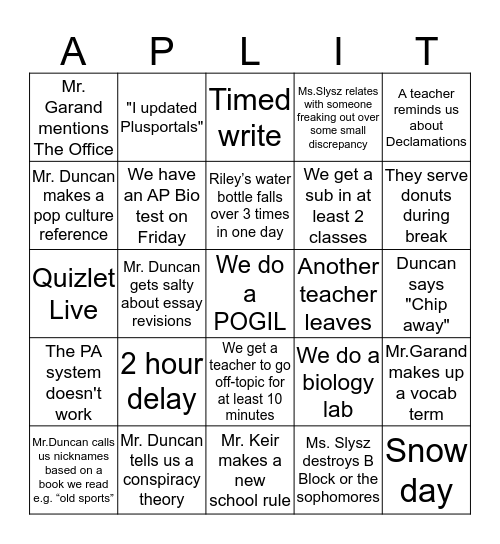 AP Lit Bingo 2.0 Bingo Card