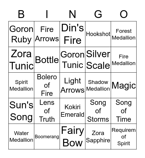 Zelda Oot Randomizer Bingo Card