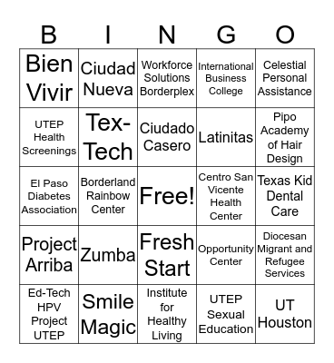 Fresh Start Annual Health Fair 2019 Bingo Card