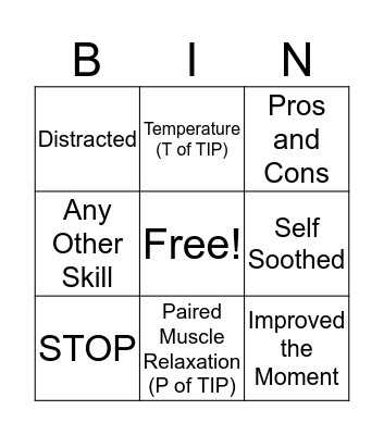 Distress Tolerance Bingo Card