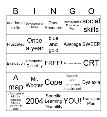 Test Review Bingo Card