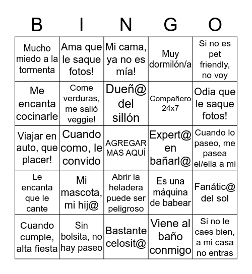 BINGO PET Bingo Card