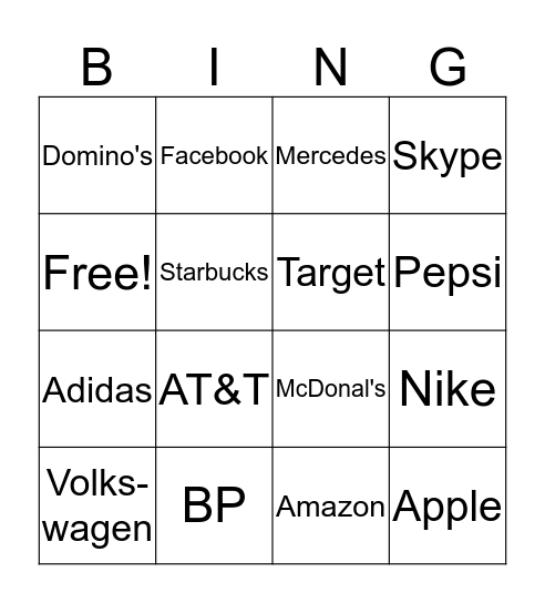 Brand Bingo! Bingo Card