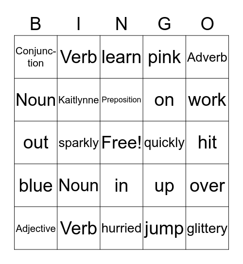 Parts of Speech BINGO Card