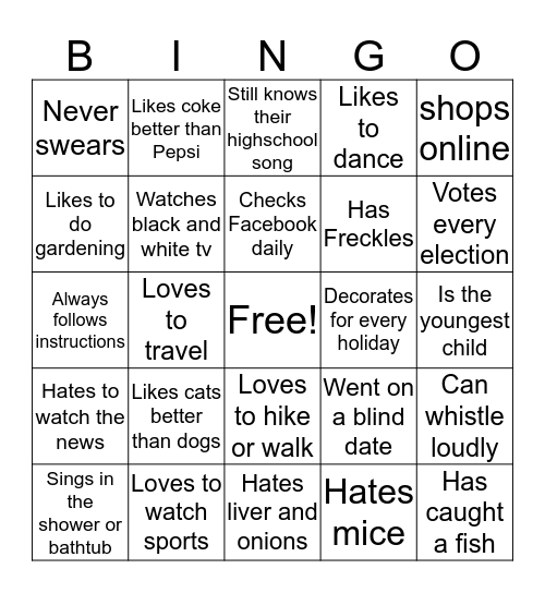 Get to know you Bingo  Bingo Card